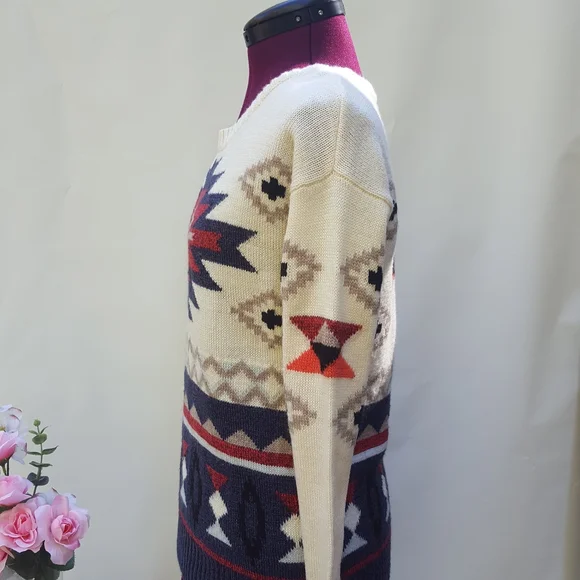 American Eagle Outfitters Southwestern Sweater Blue Red Ivory Women's Size XS - Picture 3 of 9